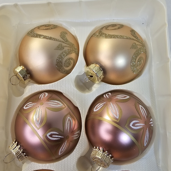 PASTEL VTG Glass Christmas Bulbs 12pc Nativity Snowflake Gold Mauve Xmas Tree - Picture 7 of 12